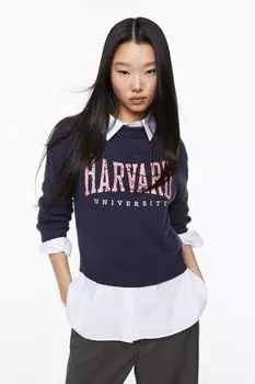 Свитер с рисунком спереди H&amp;M, блю/гарвардский университет