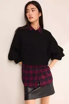 Свитер с рубашечной вставкой Next, черный