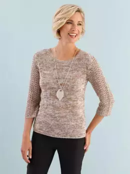 Свитер с рукавами 3/4 Classic Basics "свитер с круглым вырезом", цвет Braun-Zitrone-Meliert