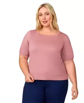 Свитер с рукавами 3/4 и воротником-капелькой Plus Size, эксклюзивно Melissa Paige, розовый