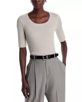 Свитер с рукавами до локтя и глубоким вырезом Majestic Filatures, серый