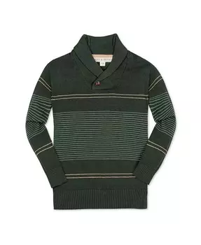 Свитер с шалевым воротником и полосками из органического материала для маленьких мальчиков с длинными рукавами и полосками Hope & Henry, зеленый