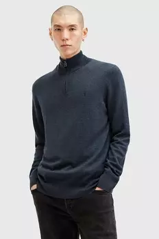 Свитер с шерстью KILBURN ZIP FUNNEL Allsaints, темно-синий