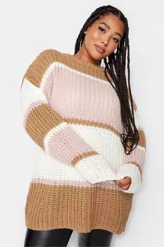 Свитер с широкими яркими полосками Yours, коричневый