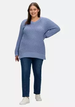 Свитер с сотовой структурой из чистого хлопка sheego, цвет Mittelblau