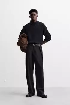 Свитер с текстурой в рубчик ZARA, темно-синий