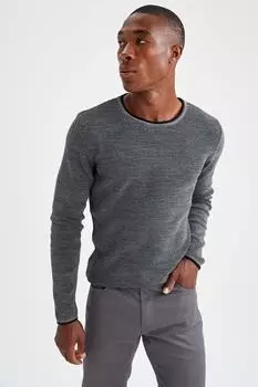 Свитер с тиснением Defacto, серый