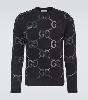 Свитер с узором gg, интарсия, из смесовой шерсти Gucci, черный