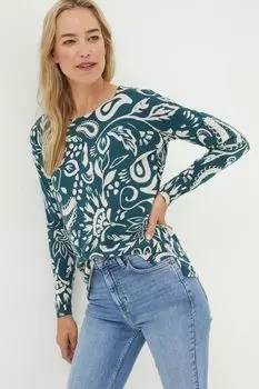 Свитер с узором пейсли и акварелью Fat Face, зеленый