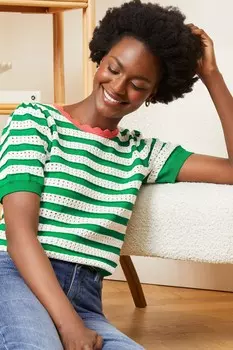 Свитер с узором «пуанты» и отделкой ракушками на вырезе Love & Roses, зеленый