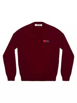 Свитер с V-образным вырезом Double Heart Play Comme des Garons PLAY, бордовый