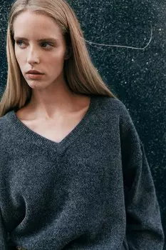 Свитер с V-образным вырезом H&M, серый