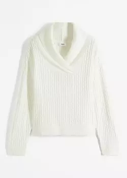 Свитер с v-образным вырезом и боковыми разрезами Bpc Bonprix Collection, белый