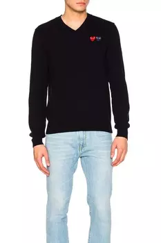 Свитер с V-образным вырезом и двойной эмблемой Comme Des Garcons Play, синий