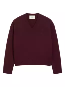 Свитер с V-образным вырезом и монограммой Ami de Coeur AMI Paris, красный