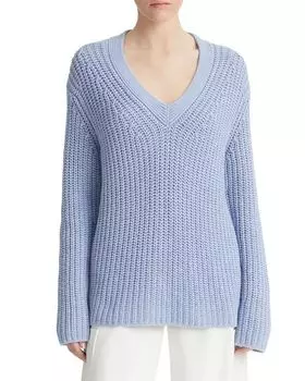 Свитер с V-образным вырезом и объемной вышивкой Shaker Stitch Vince, цвет Blue