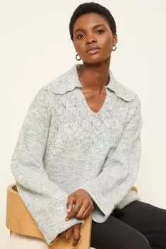 Свитер с V-образным вырезом и отделкой ракушками Love & Roses, серый