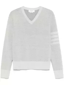 Свитер с V-образным вырезом и полосками 4-Bar THOM BROWNE, серый