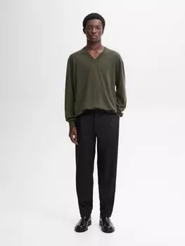 Свитер с V-образным вырезом из смеси шерсти и кашемира Massimo Dutti, зеленый