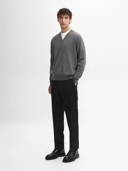 Свитер с V-образным вырезом из смеси шерсти и кашемира Massimo Dutti, серый