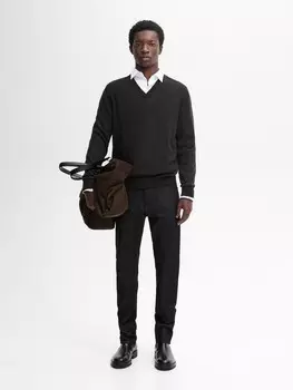 Свитер с V-образным вырезом из смеси шерсти и кашемира Massimo Dutti, серый