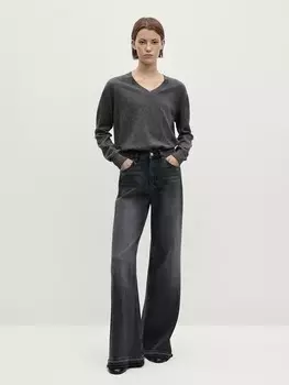 Свитер с V-образным вырезом из смеси шерсти и кашемира Massimo Dutti, серый