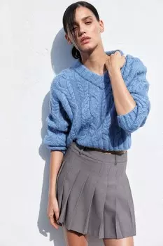 Свитер с V-образным вырезом косичной вязки H&M, голубой