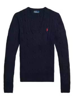 Свитер с V-образным вырезом косой вязки POLO RALPH LAUREN, синий