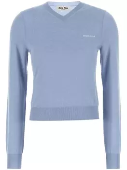 Свитер с V-образным вырезом Miu Miu, синий