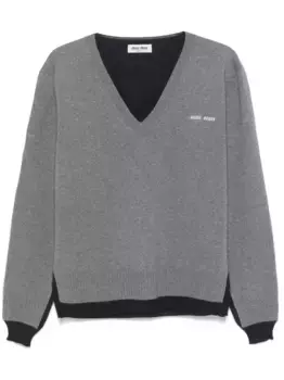 Свитер с V-образным вырезом MIU MIU, серый