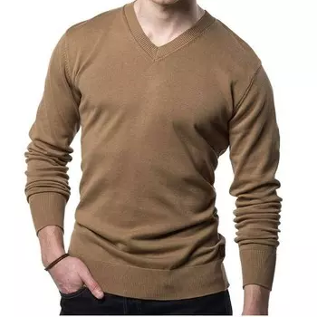 Свитер с v-образным вырезом осенних оттенков Gallery Seven, бежевый