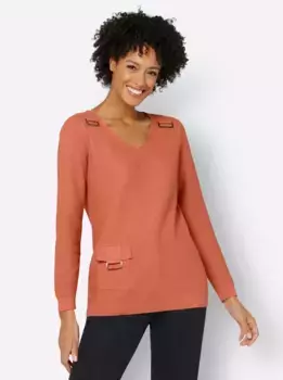 Свитер с V-образным вырезом в стиле casual "Пуловер" Casual Looks, цвет Papaya