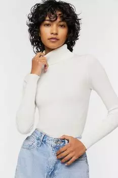 Свитер с водолазкой в рубчик и вязаный топ Forever 21, белый