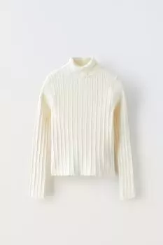 Свитер с вороткой в ребруску ZARA, экрю