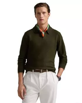 Свитер с воротником Джонни из льна и кашемира Polo Ralph Lauren, зеленый