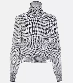 Свитер с воротником из смесовой шерсти и узором «гусиные лапки» Burberry, серый