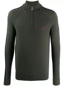 Свитер с воротником на молнии и вышитым логотипом Perfect Moment, зеленый