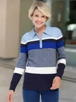 Свитер с воротником-поло Classic Basics "Polo Pullover", синий