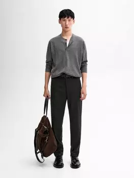 Свитер с воротником-поло и пуговицами Massimo Dutti, серый