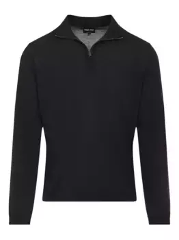 Свитер с воротником поло и вышитым логотипом GIORGIO ARMANI, черный