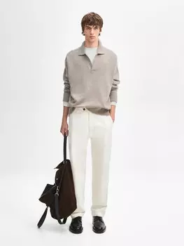 Свитер с воротником-поло из 100% кашемира Massimo Dutti, серый