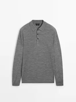 Свитер с воротником-поло из 100% мериносовой шерсти Massimo Dutti, серый