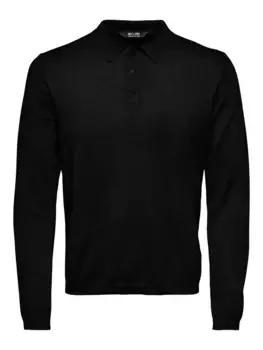 Свитер с воротником-поло ONLY & SONS "ONSWYLER LIFE REG 14 LS POLO KNIT NOOS", черный