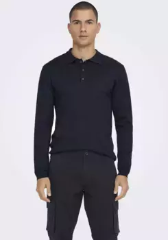 Свитер с воротником-поло ONLY & SONS "ONSWYLER LIFE REG 14 LS POLO KNIT NOOS", синий