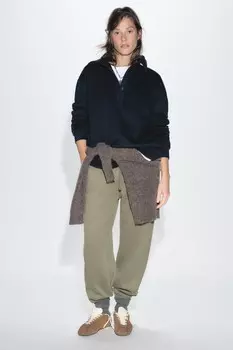 Свитер с воротником-поло ZARA, темно-синий