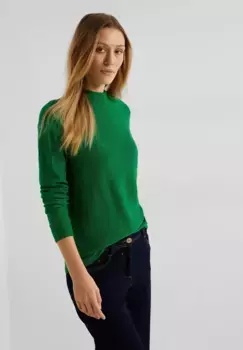 Свитер с воротником стойкой Cecil из чистого хлопка, зеленый