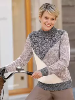 Свитер с воротником стойкой Classic Basics "Пуловер", цвет Taupe-Schwarz-Meliert