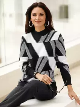 Свитер с воротником стойкой Inspirations "Пуловер" Inspirationen, черно-белый