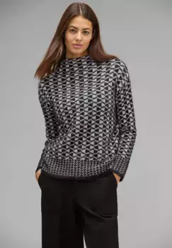 Свитер с воротником стойкой STREET ONE и трикотажной деталью, черный