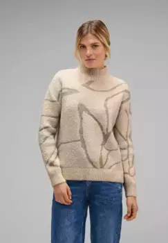 Свитер с воротником-стойкой STREET ONE, с воротником-стойкой, белый